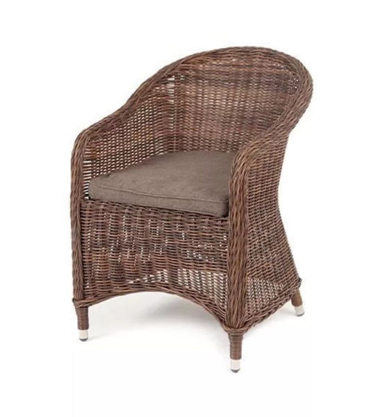 Плетеное кресло "Равенна" из искусственного ротанга, цвет коричневый с серой подушкой