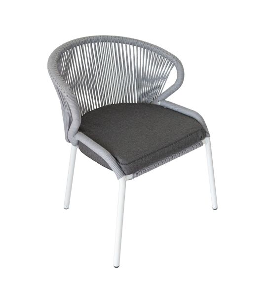Плетеный стул "Милан" из роупа (веревки), каркас белый, цвет серый