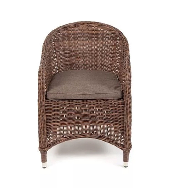 Плетеное кресло "Равенна" из искусственного ротанга, цвет коричневый с серой подушкой
