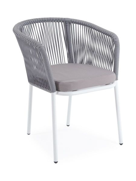 Плетеный стул "Марсель" из роупа (веревки), каркас белый, цвет светло-серый