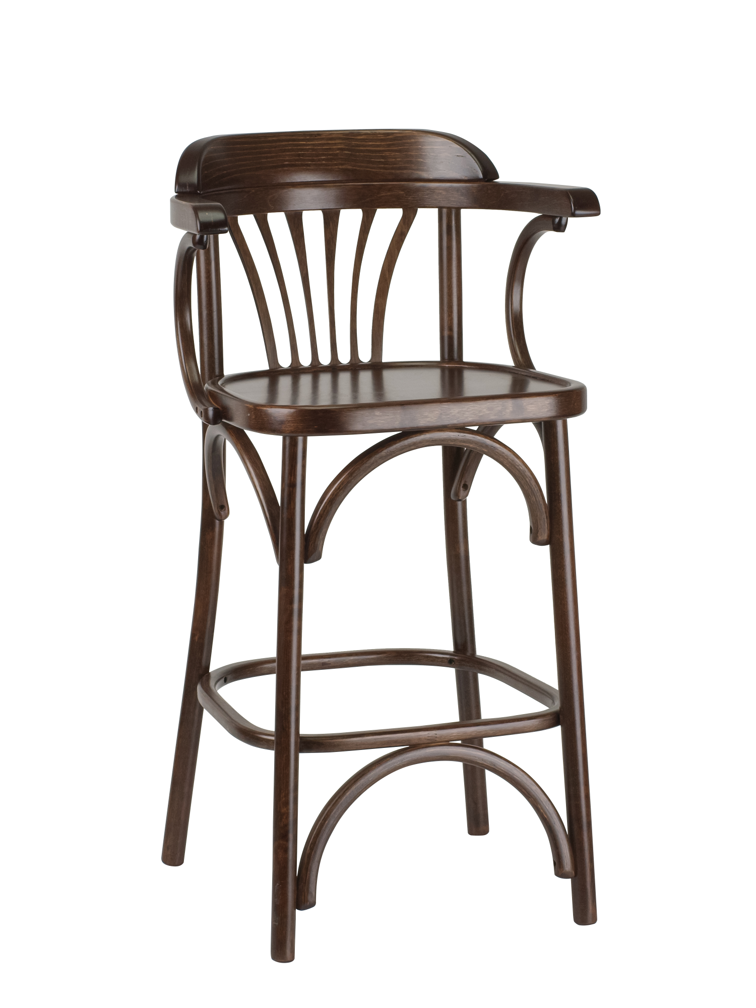 Полубарный деревянный стул Венский 650 темный тон с твердым сиденьем, дуги назад