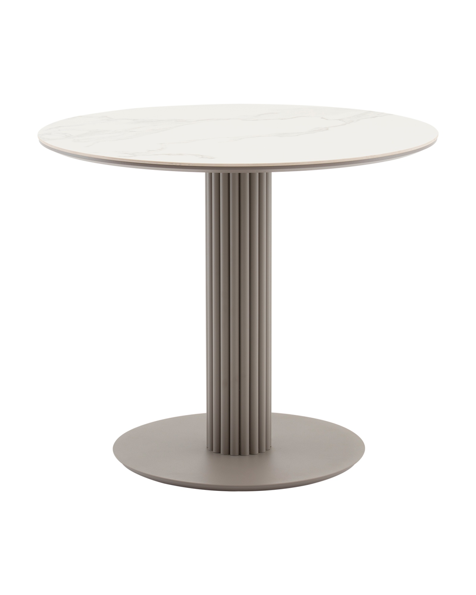 Стол круглый Терралино D90 верх керамика белый матовый, основание металл латте