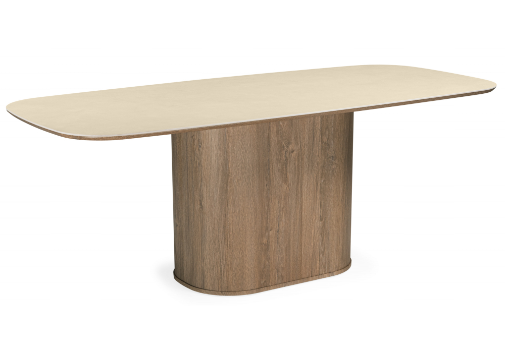 Керамический стол Эллипсо 200х90 okara light yellow, дуб американский