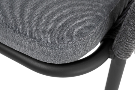 "Лион" стул плетеный из роупа, каркас алюминий серый (RAL7022) муар, роуп серый круглый, ткань серая 017