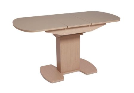 Стол "Корсика 110 " 110/141,5 х 70 стекло капучино матовое, пленка дуб выбеленный