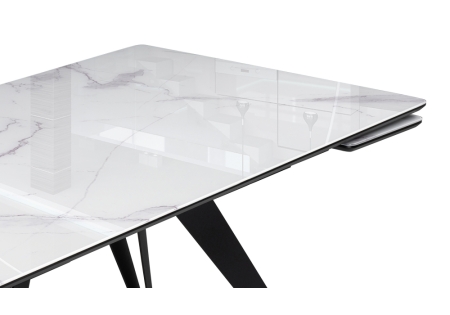Стеклянный стол Дарвин 140(200)х80 белый мрамор, черный