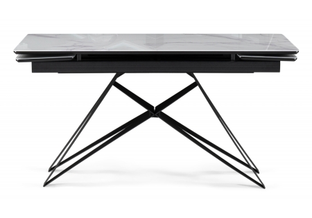 Стол стеклянный Блэкберн 140(200)х80 кристл белый мрамор, черный