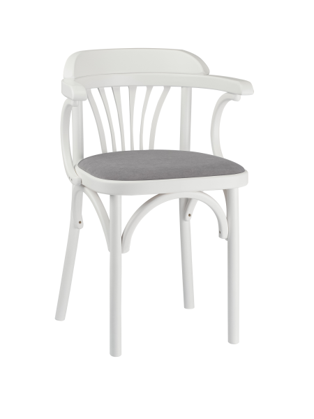 Деревянный стул Венский белый с мягким сиденьем из ткани RS15 с дугами назад Деревянный стул Венский белый с мягким сиденьем из ткани RS15 с дугами назад