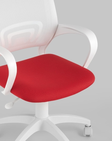 Кресло офисное ST-BASIC-W TopChairs спинка белая сетка сиденье красная ткань крестовина белый пластик фото в интернет-магазине Stoolmarket