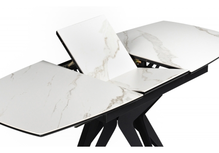 Керамический стол Риполь 160(205)х89 белый мрамор snow white, черный