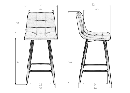 Стул полубарный OLIVIA черные матовые ножки, черный велюр 108-77 Стул полубарный OLIVIA черные матовые ножки, черный велюр 108-77