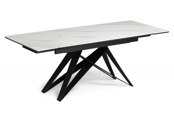 Керамический стол Блэкберн 160(220)х89 белый мрамор snow white, черный