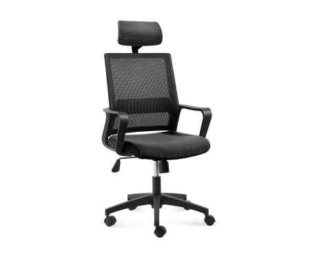 Кресло офисное Бит черный пластик черная сетка черная ткань
