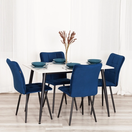 Стул обеденный Bari синий, велюр и металл, мягкое сиденье, без подлокотников