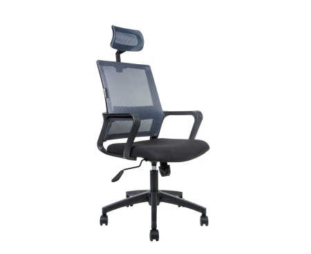 Кресло офисное Бит черный пластик, черная сетка, черная ткань