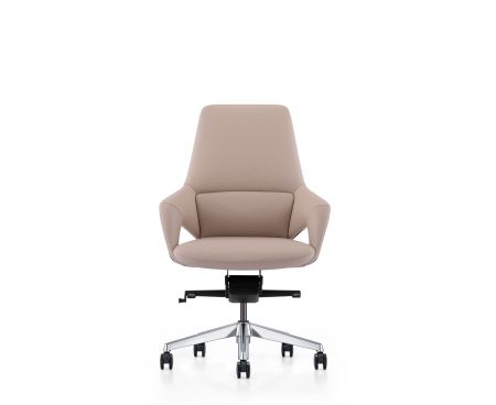 Кресло офисное Шопен LB бежевая кожа алюминий крестовина