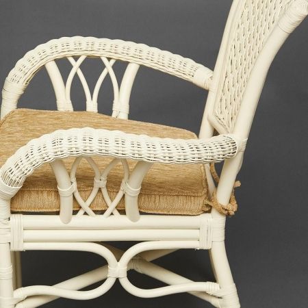 Комплект обеденный "ANDREA GRAND" (стол со стеклом + 6 кресел + подушки) белый, ткань рубчик, кремовый