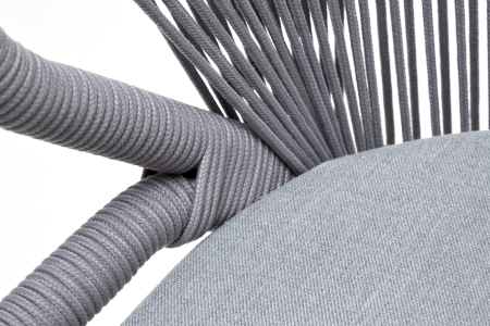 "Милан" стул плетеный из роупа, каркас алюминий белый муар, роуп светло-серый круглый, ткань светло-серая