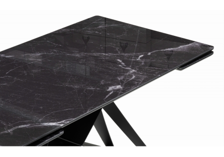 Стол стеклянный Блэкберн 140(200)х80 черный мрамор, черная пленка, черный