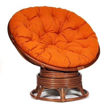 Кресло-качалка "PAPASAN" w 23 и 01 B, с подушкой и Pecan (орех), ткань оранжевый, С 23