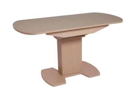 Стол "Корсика 110 " 110/141,5 х 70 стекло капучино матовое, пленка дуб выбеленный