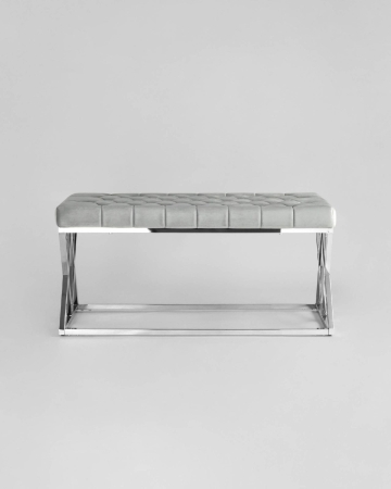 Банкетка ИНСИГНИЯ велюр серый, сталь серебро