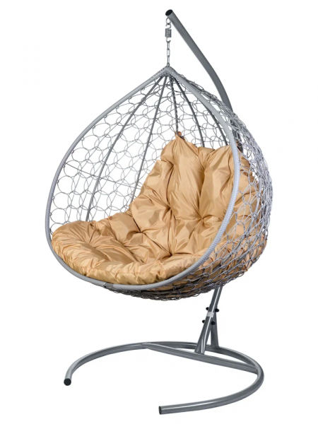 Двойное подвесное кресло "gemini" promo Gray Бежевая подушка