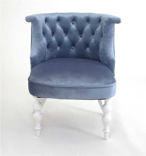 Деревянное кресло Бархат небесно-голубое с белыми ножками