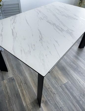 Стол CREMONA 140 KL-99 белый мрамор матовый итальянская керамика, черный каркас