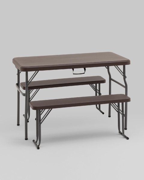 Комплект стола и двух скамеек Кейт коричневый Комплект стола и двух скамеек Кейт коричневый