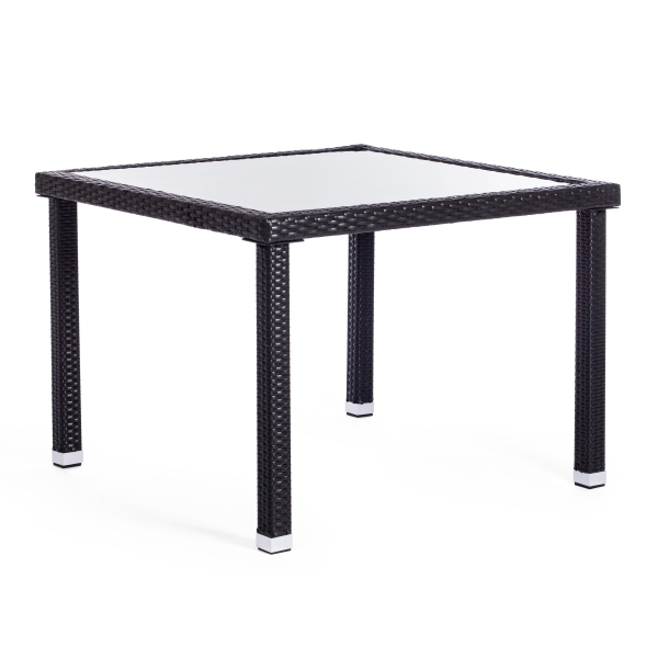 Обеденный сет (стол+4стула) (mod. 210036) пластиковый ротанг, стекло, 100х100х74 см / 60х60х75 см, черный, ткань: DB-16, серый