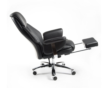 Кресло офисное Парламент черный, сталь и хром, черная кожа
