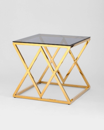 Журнальный стол 55*55 ИНСИГНИЯ золото стекло дым