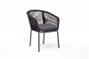 "Марсель" стул плетеный из роупа, каркас алюминий темно-серый (RAL7024) муар, роуп темно-серый круглый, ткань темно-серая 027