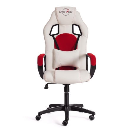 Кресло DRIVER экокожа и ткань, белый и красный