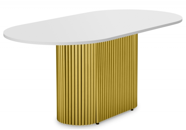 Стол деревянный Барон О 180 х 90 белая пленка шагрень, золотые ноги