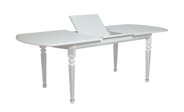 Стол овальный "Милорд-170" 90х170х220 белый, патина серебро