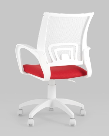Кресло офисное ST-BASIC-W TopChairs спинка белая сетка сиденье красная ткань крестовина белый пластик фото в интернет-магазине Stoolmarket