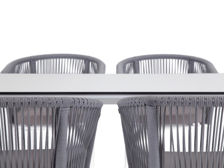 "Малага" обеденная группа на 4 персоны со стульями "Марсель", каркас белый, роуп светло-серый