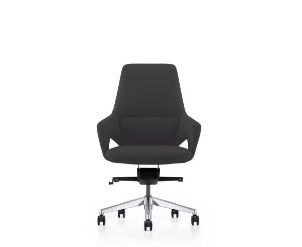 Кресло офисное Шопен LB черная кожа алюминий крестовина