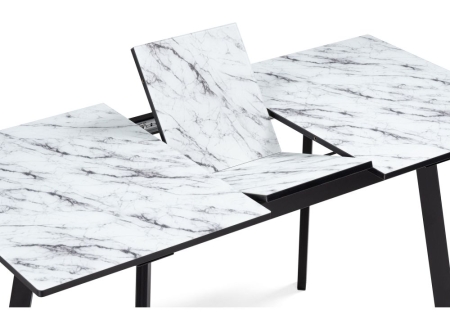 Стеклянный стол Агни 110(140)х68х76 мрамор белый, черный матовый