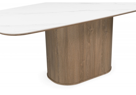 Керамический стол Эллипсо 200х90 snow white, дуб американский