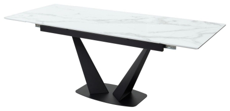 Стол Ниагара 140 белый мрамор, стекло, черный каркас