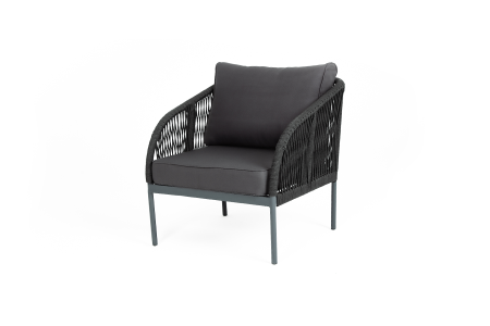 Плетеное кресло "Канны" из роупа (веревки), каркас мат RAL7024, темно-серый, ткань интерьерная