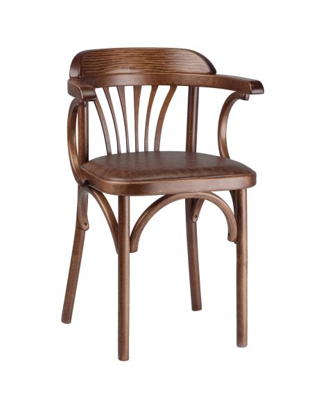Деревянный стул Венский средний тон с мягким сиденьем из коричневой экокожи с дугами назад Деревянный стул Венский средний тон с мягким сиденьем из коричневой экокожи с дугами назад