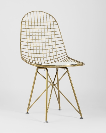 Стул обеденный Eiffel золотой с белой подушкой