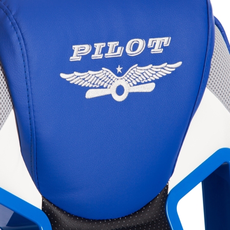 Кресло PILOT экокожа и ткань, черный перфорированный и св.серый и синий