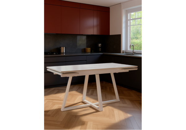 Керамический стол Памелла 140 (200) х 80 белый мрамор alpin white, snow white, белый Керамический стол Памелла 140 (200) х 80 белый мрамор alpin white, snow white, белый