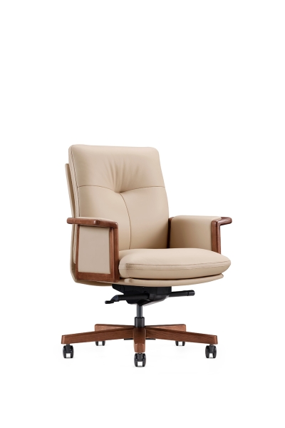 Кресло офисное Vivaldi LB слоновая кость, коричневый, натуральная кожа, дерево, пластик, мягкое сиденье, с подлокотниками