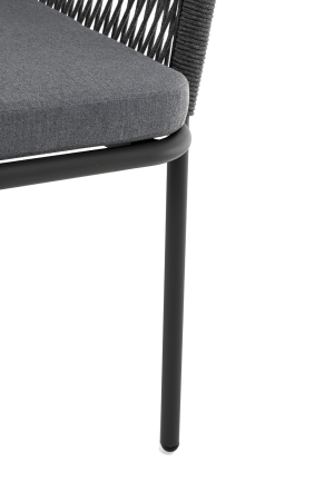 "Лион" стул плетеный из роупа, каркас алюминий серый (RAL7022) муар, роуп серый круглый, ткань серая 017